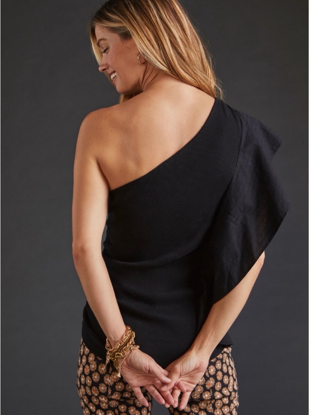 Anthropologie One-Shoulder Black Top - Size L - Picture 4 of 9